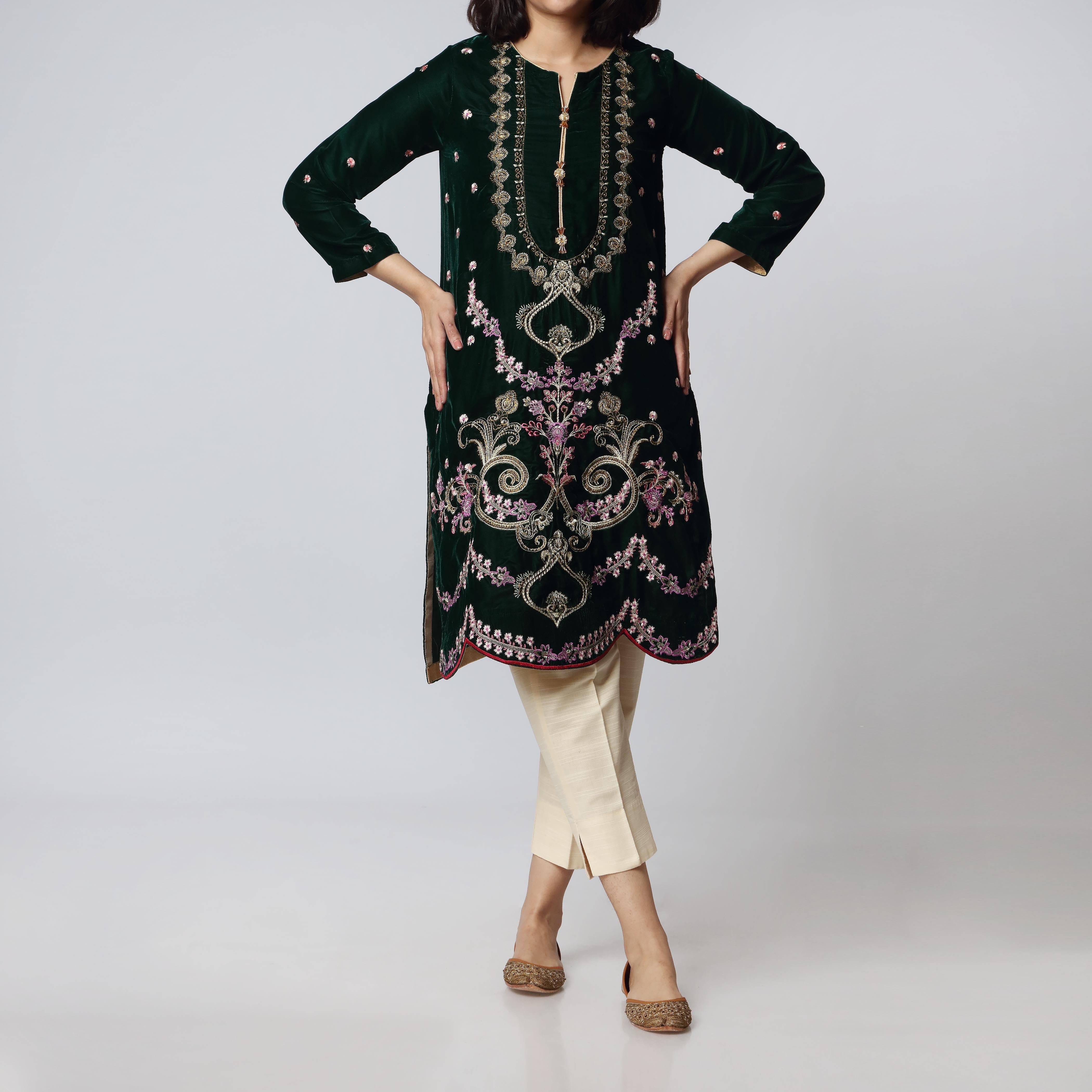 1PC- Velvet Embellished Shirt PW2122