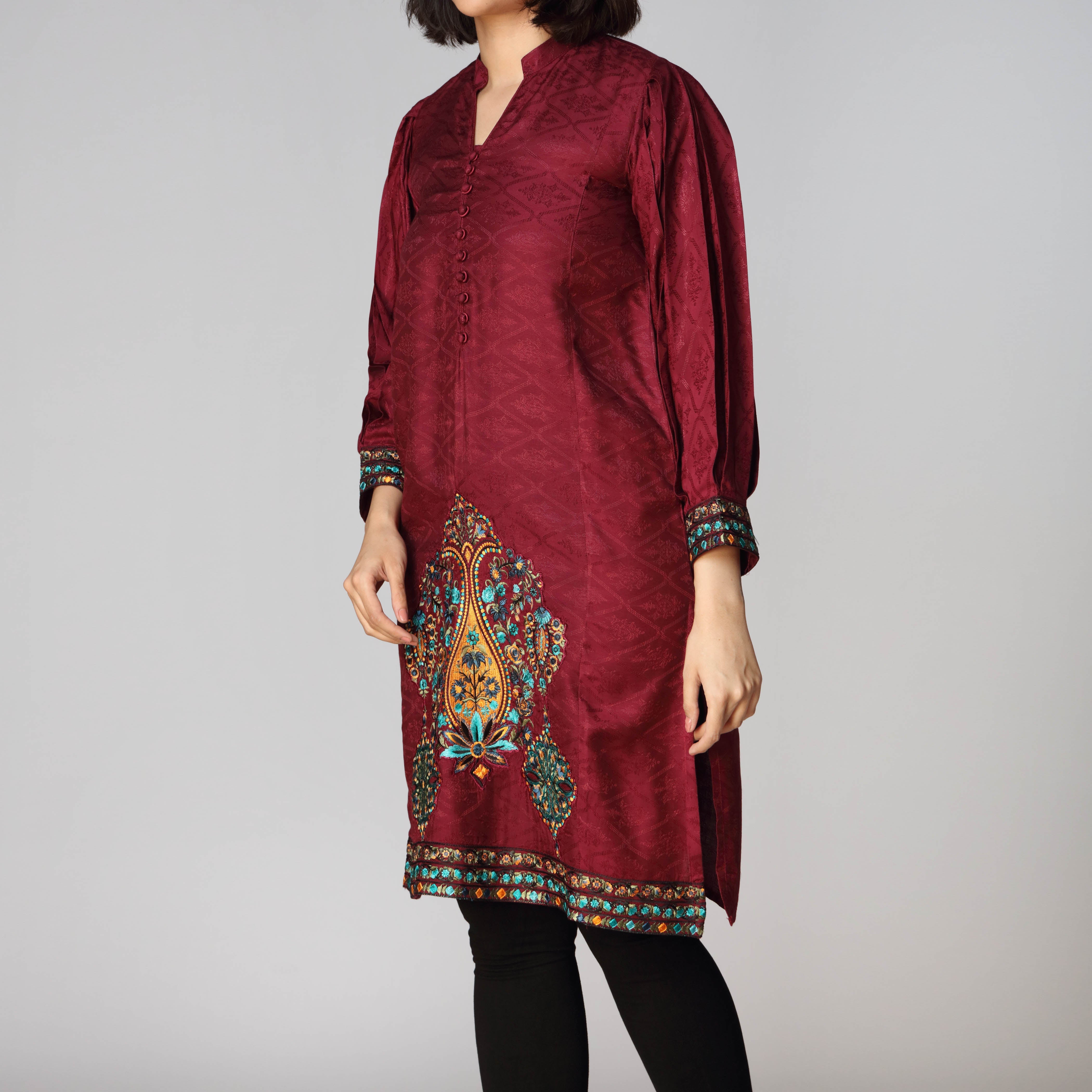 1PC- Viscose Jacquard Embellished Shirt  PW2133