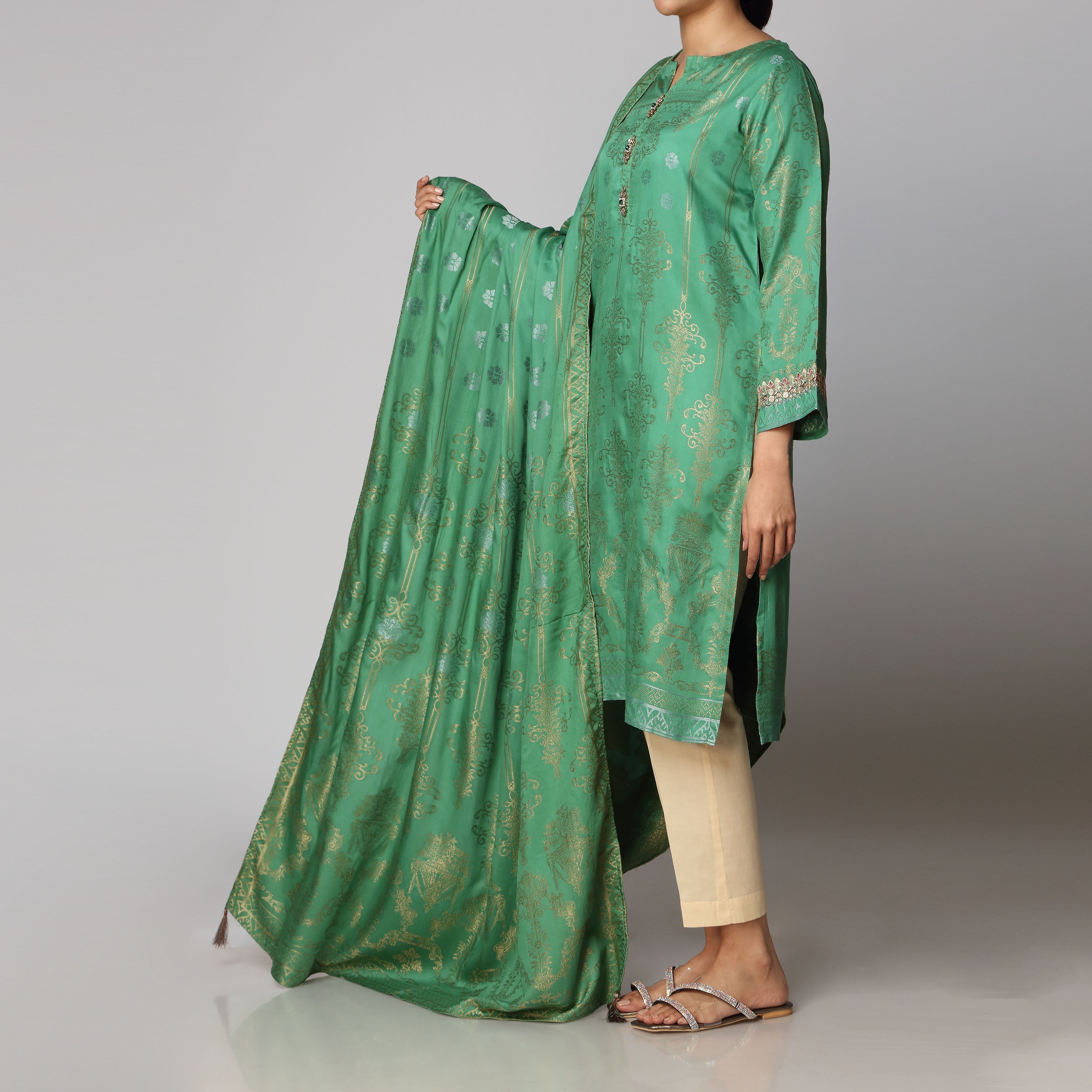 2PC- Jaquard Embellished Shirt & Dupatta  PW2147