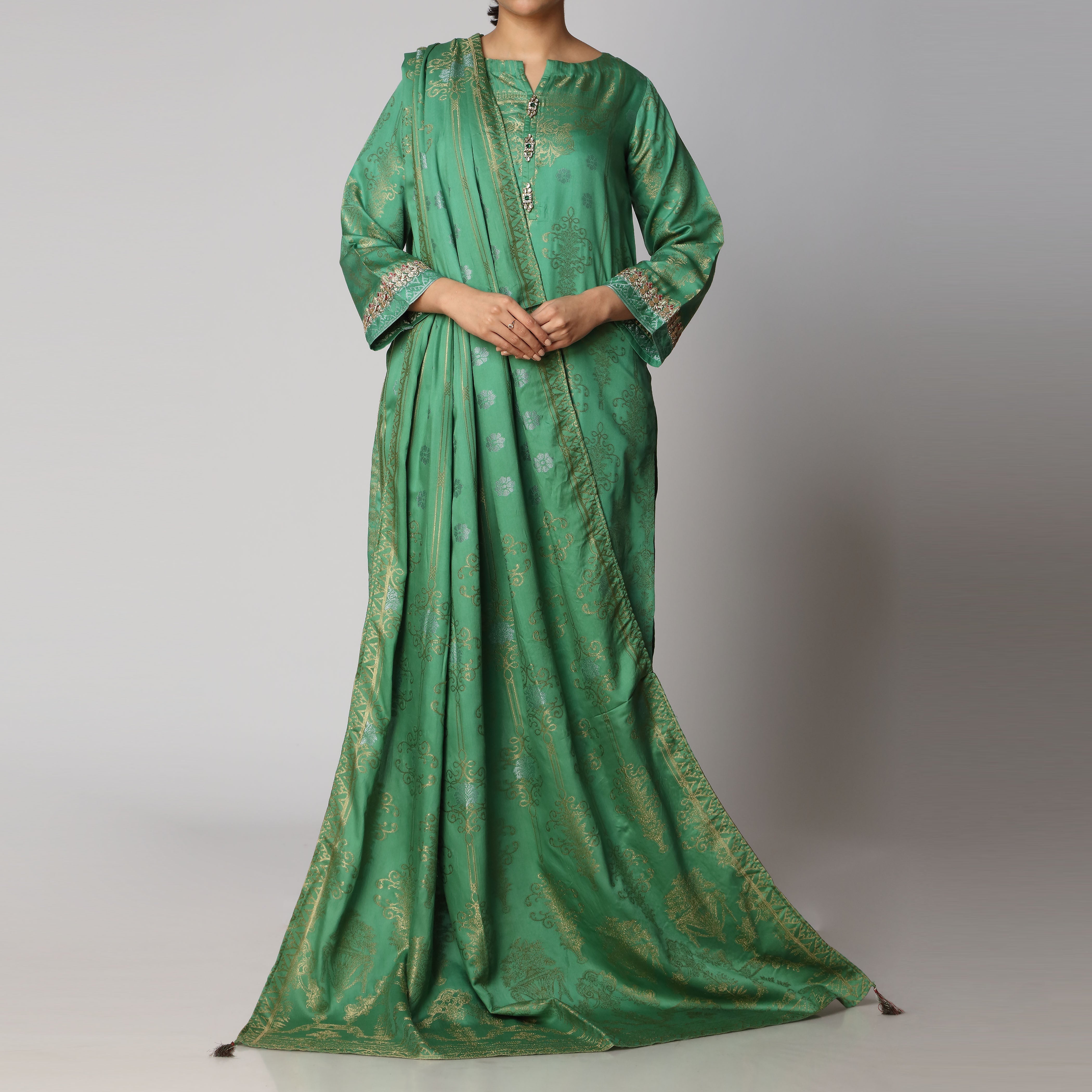 2PC- Jaquard Embellished Shirt & Dupatta  PW2147