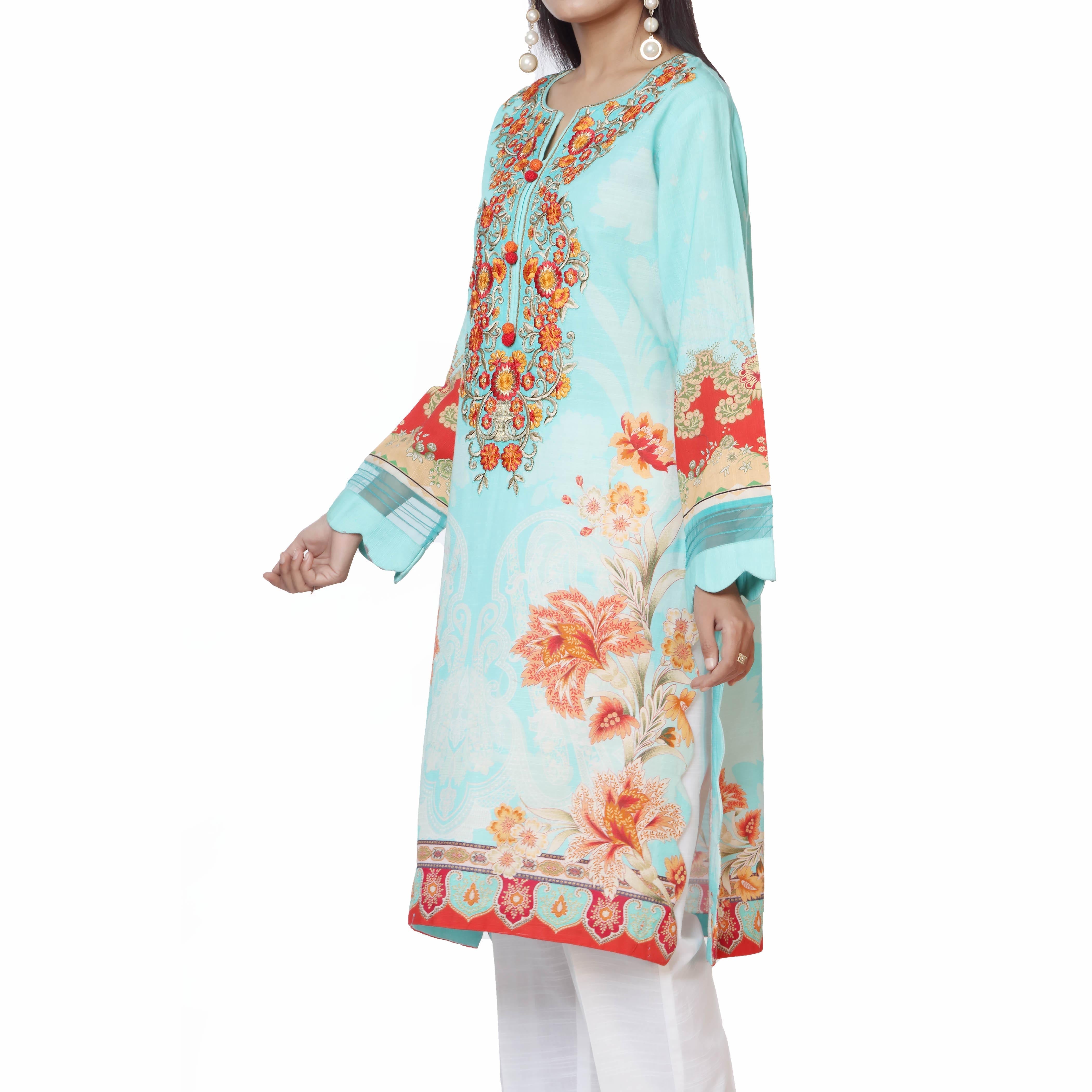 1PC- Digital Printed Khaddar Embroidered Shirt PW2213