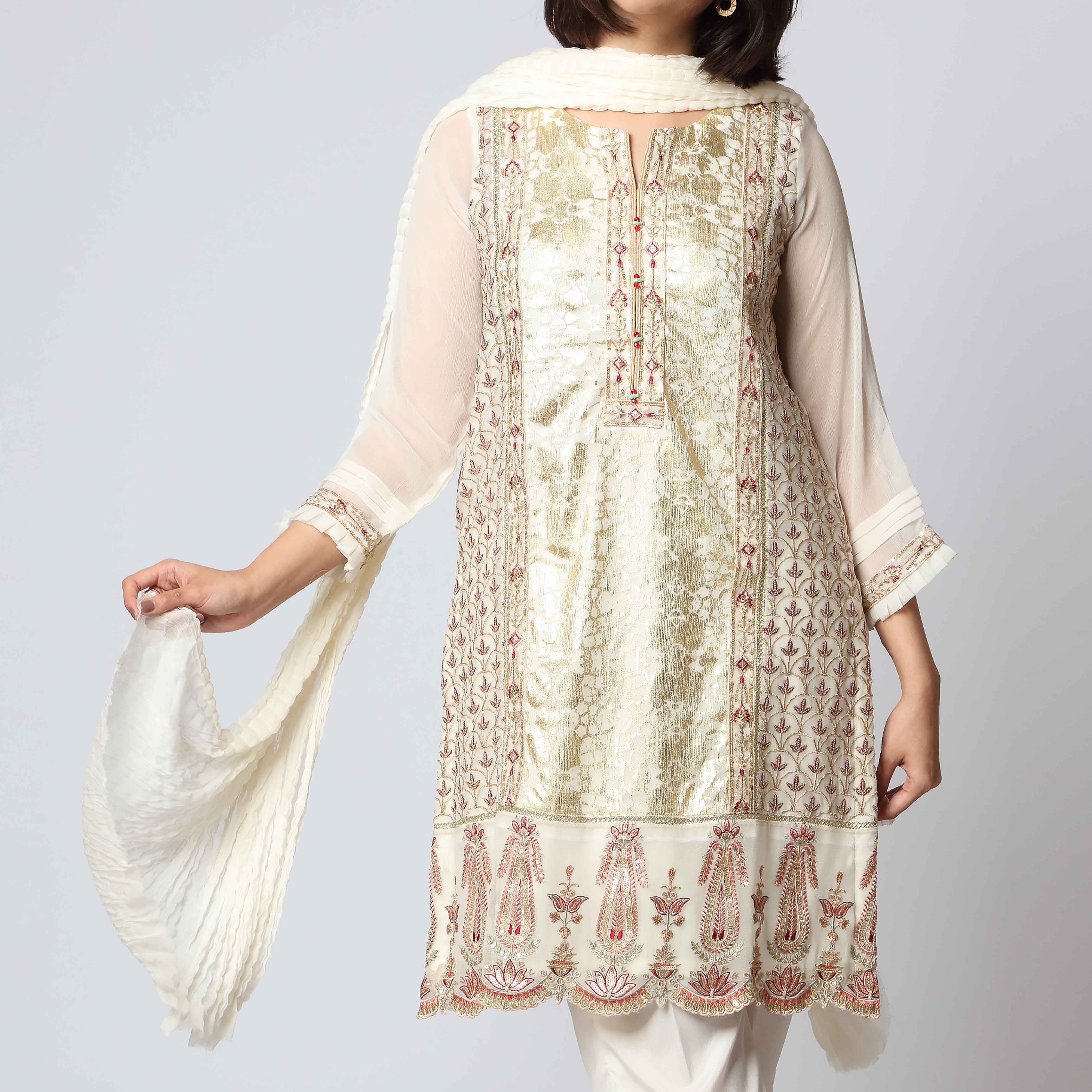 3PC- Embellished Chiffon Suit