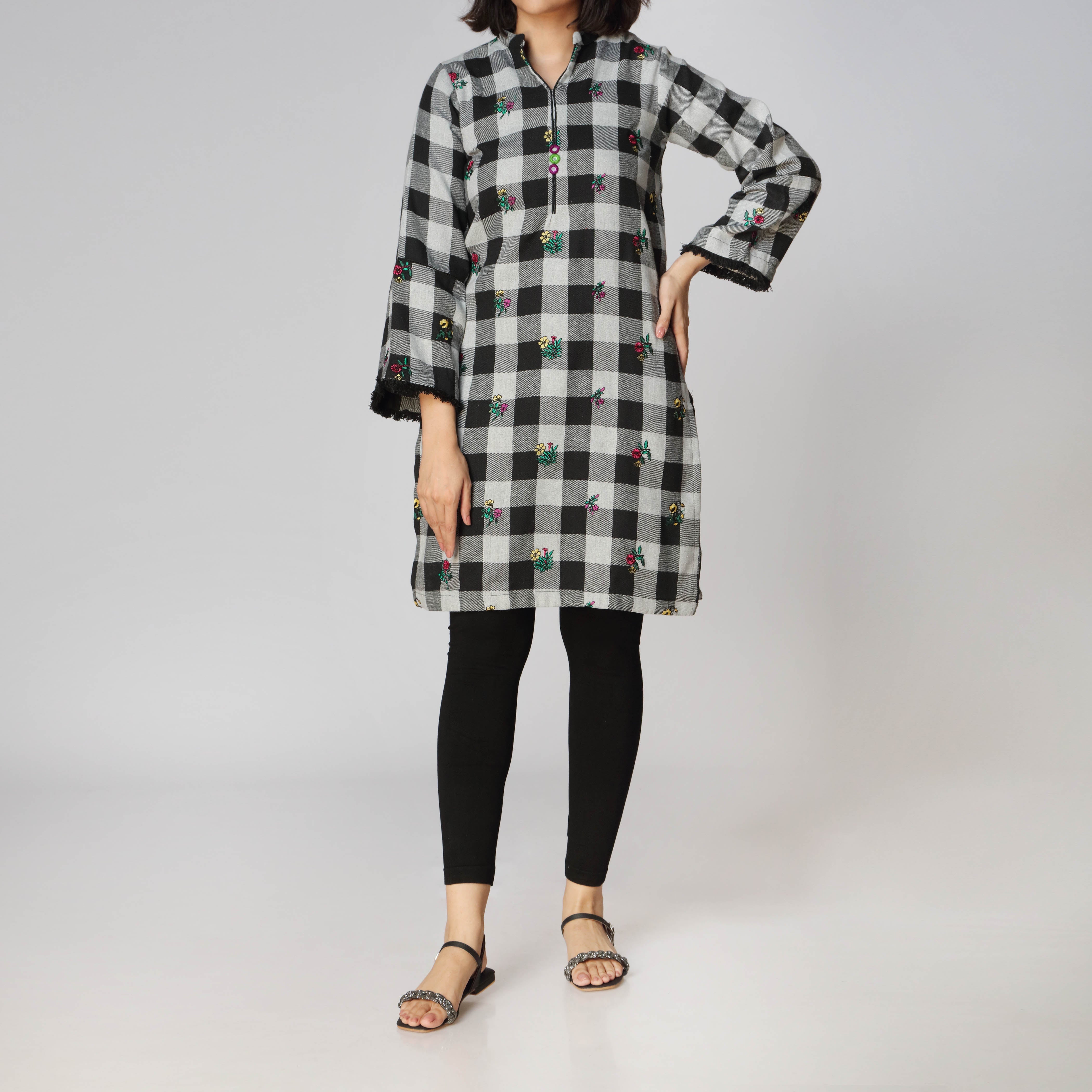 1PC- Flannel Checkered & Embellished Shirt  PW2295