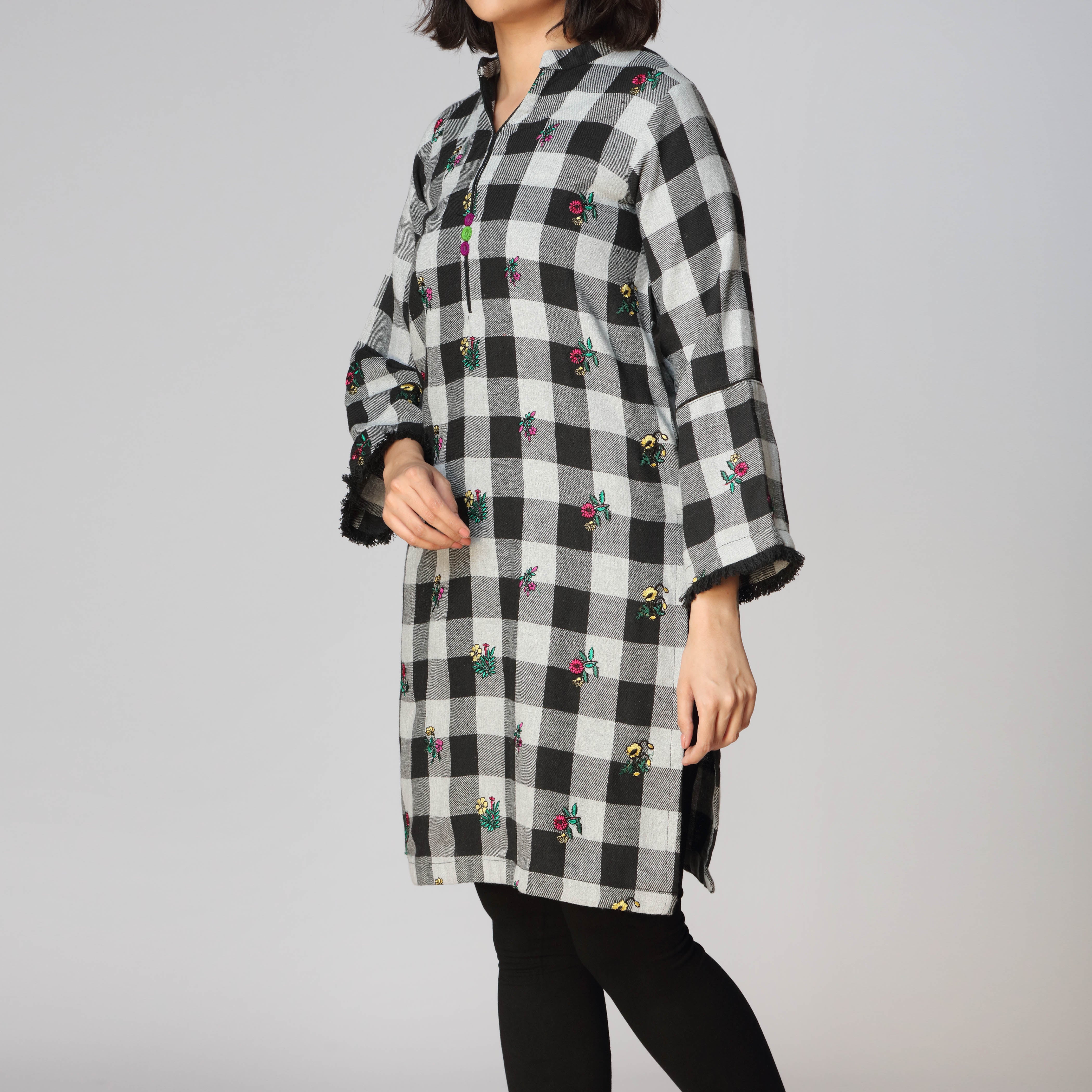 1PC- Flannel Checkered & Embellished Shirt  PW2295