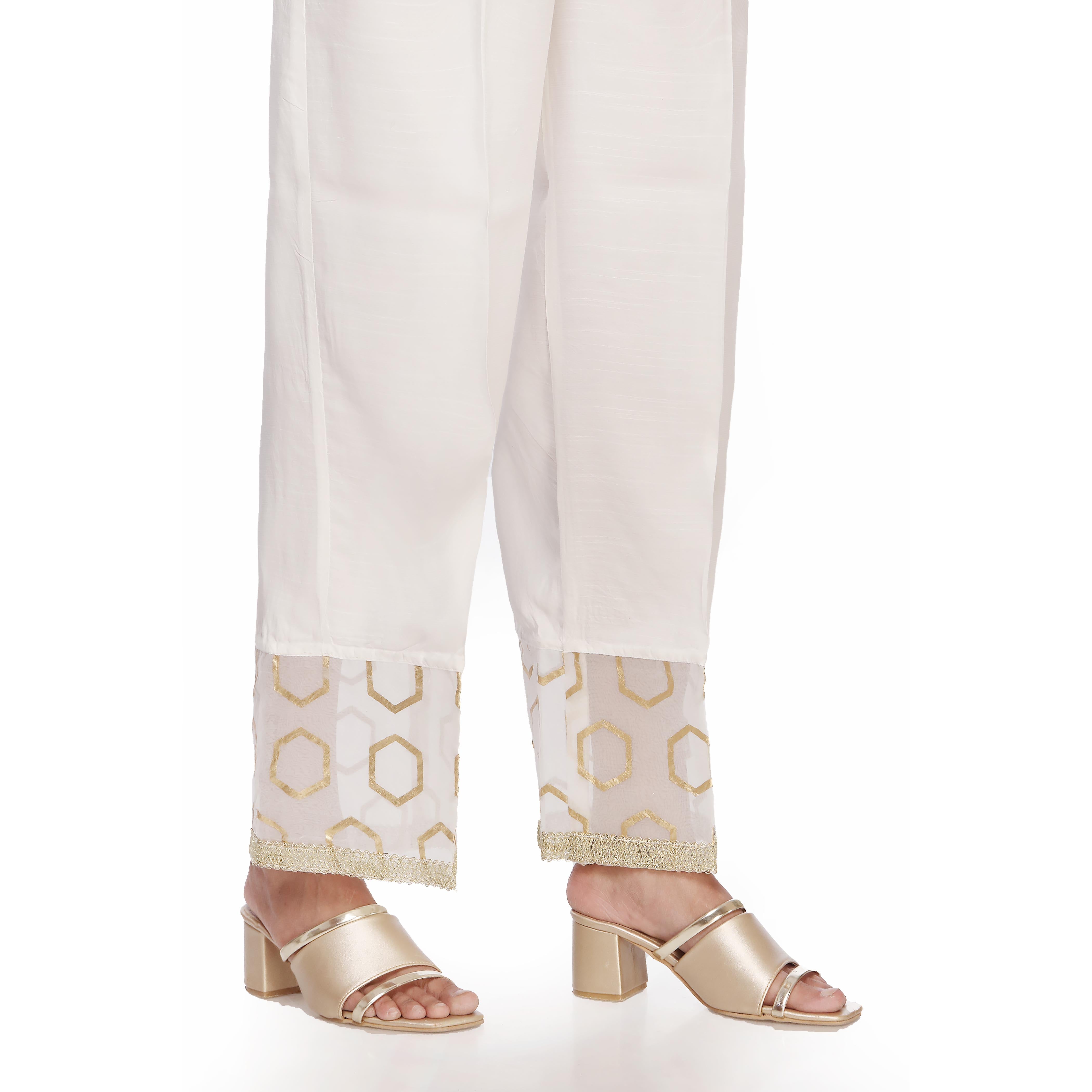 White Raw Silk Straight Trousers PW2502