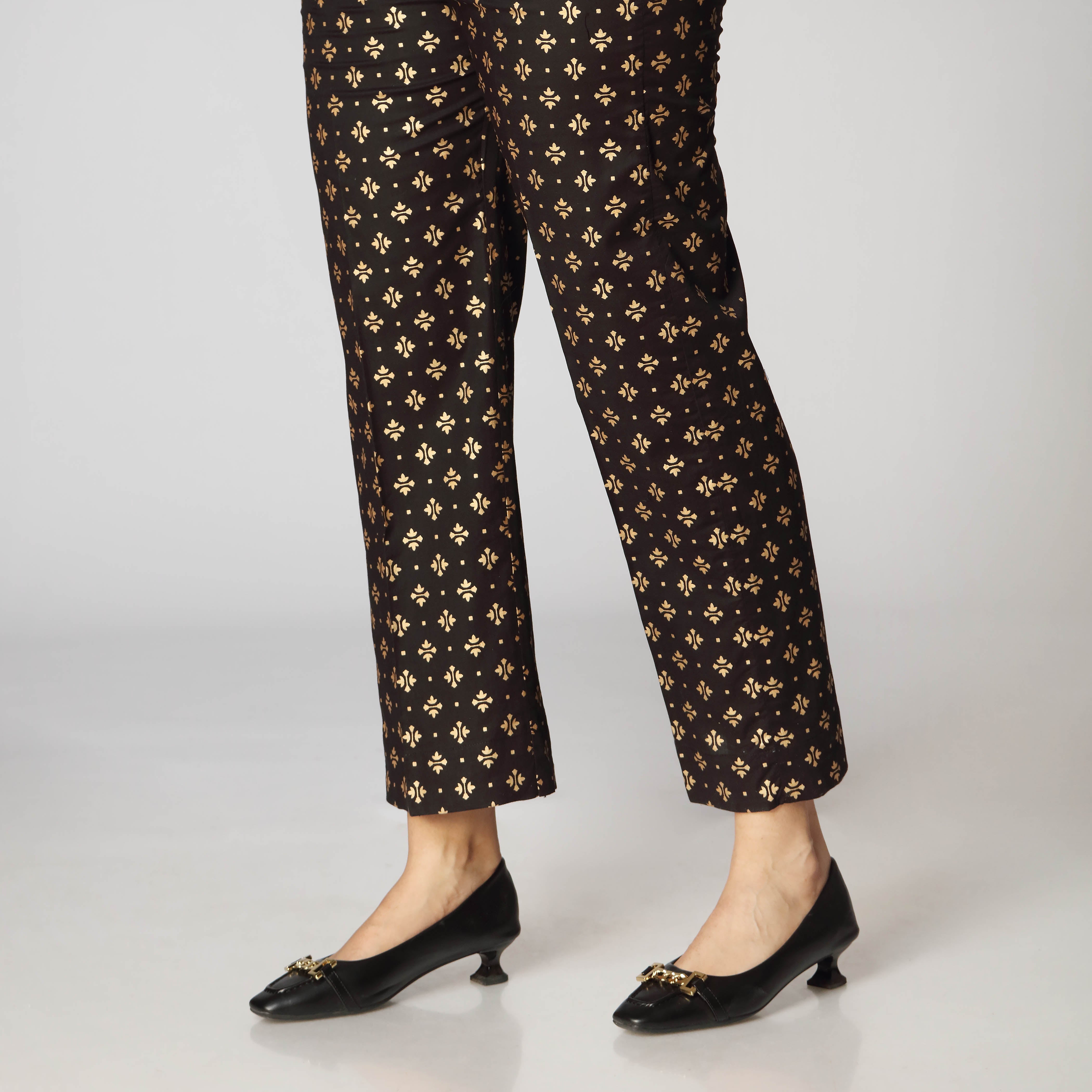 Black Cambric Gold Printed Straight Fit Trouser PW2507