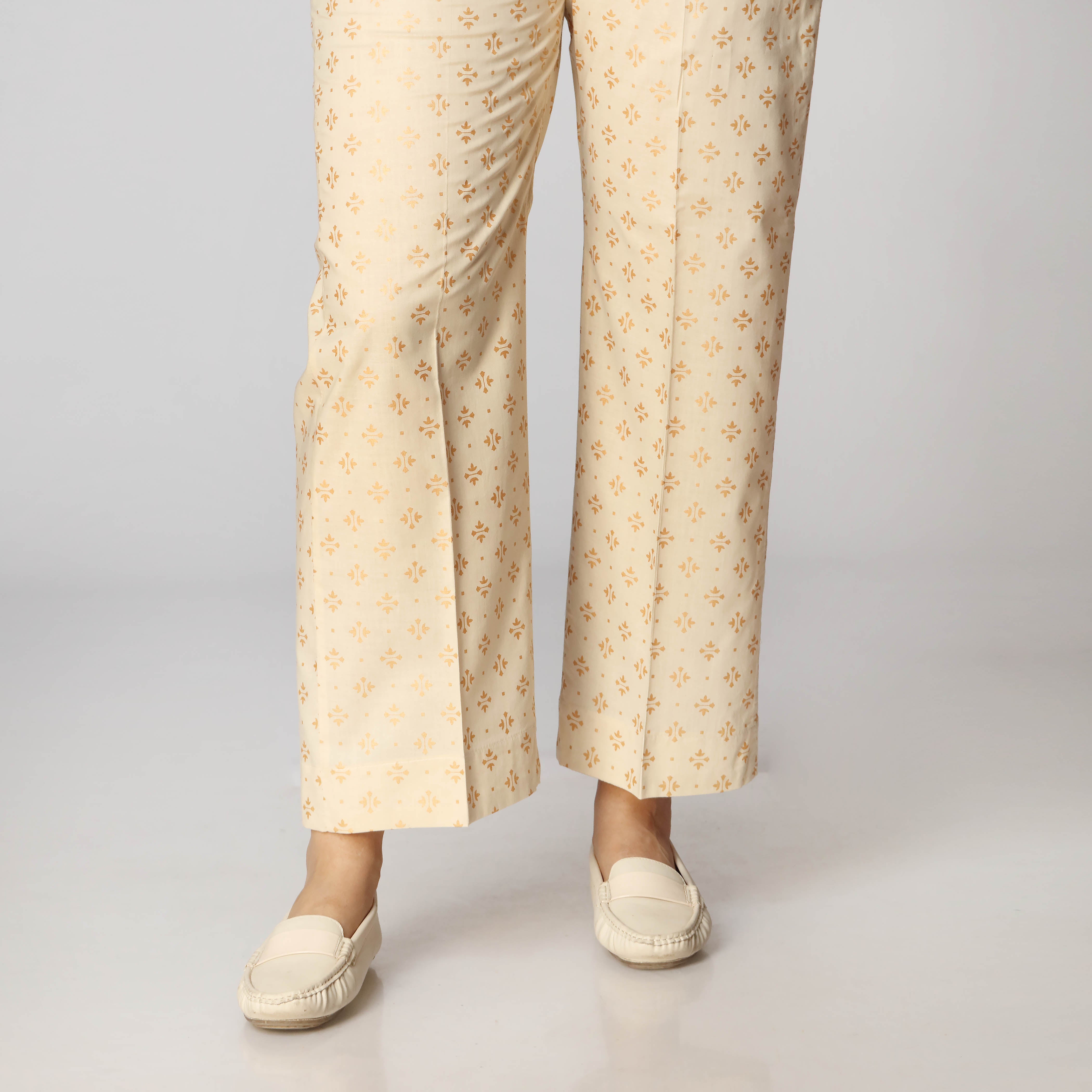 Beige Cambric Gold Printed Straight Fit Trouser PW2507