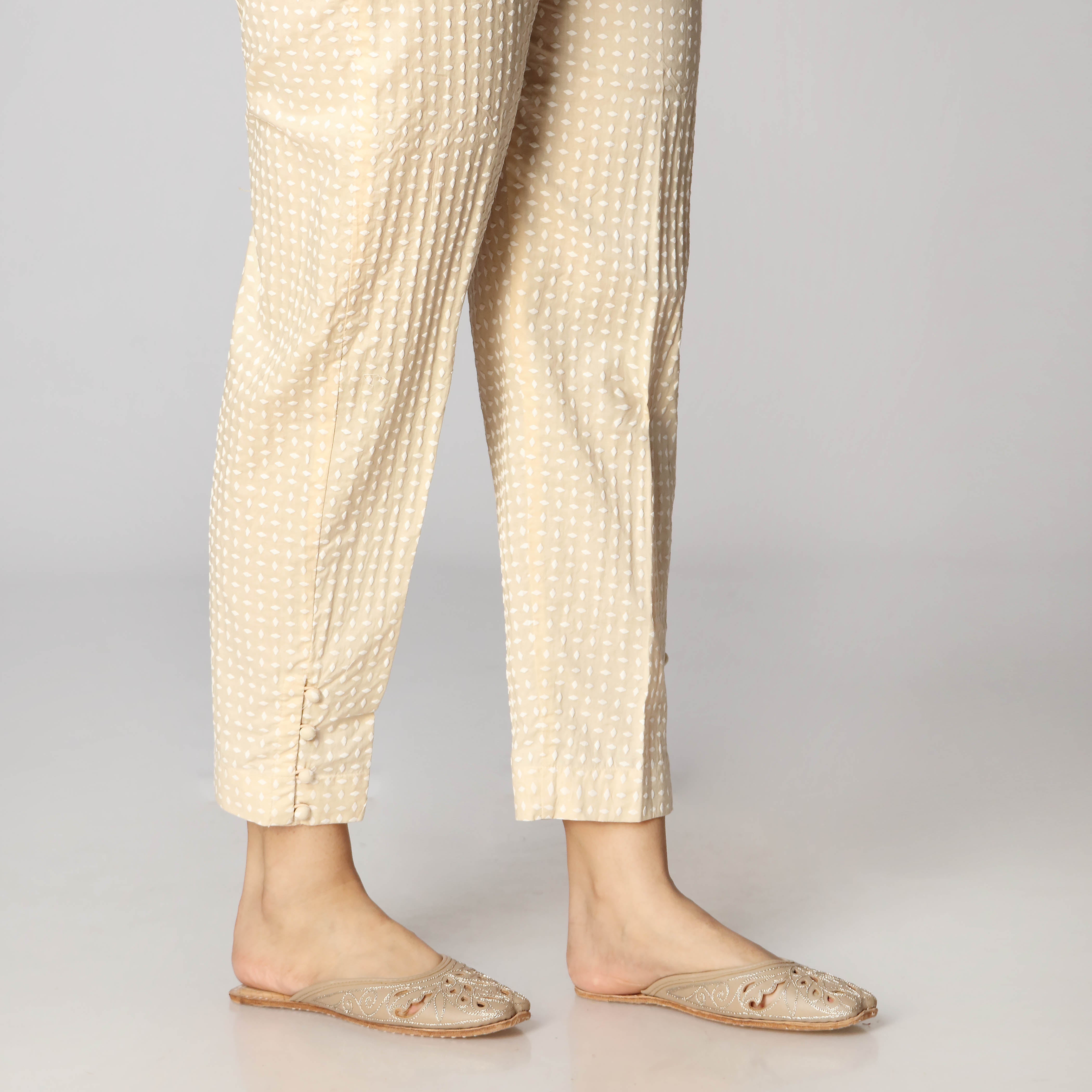 Beige Cambric Puff Printed Trouser PW2527
