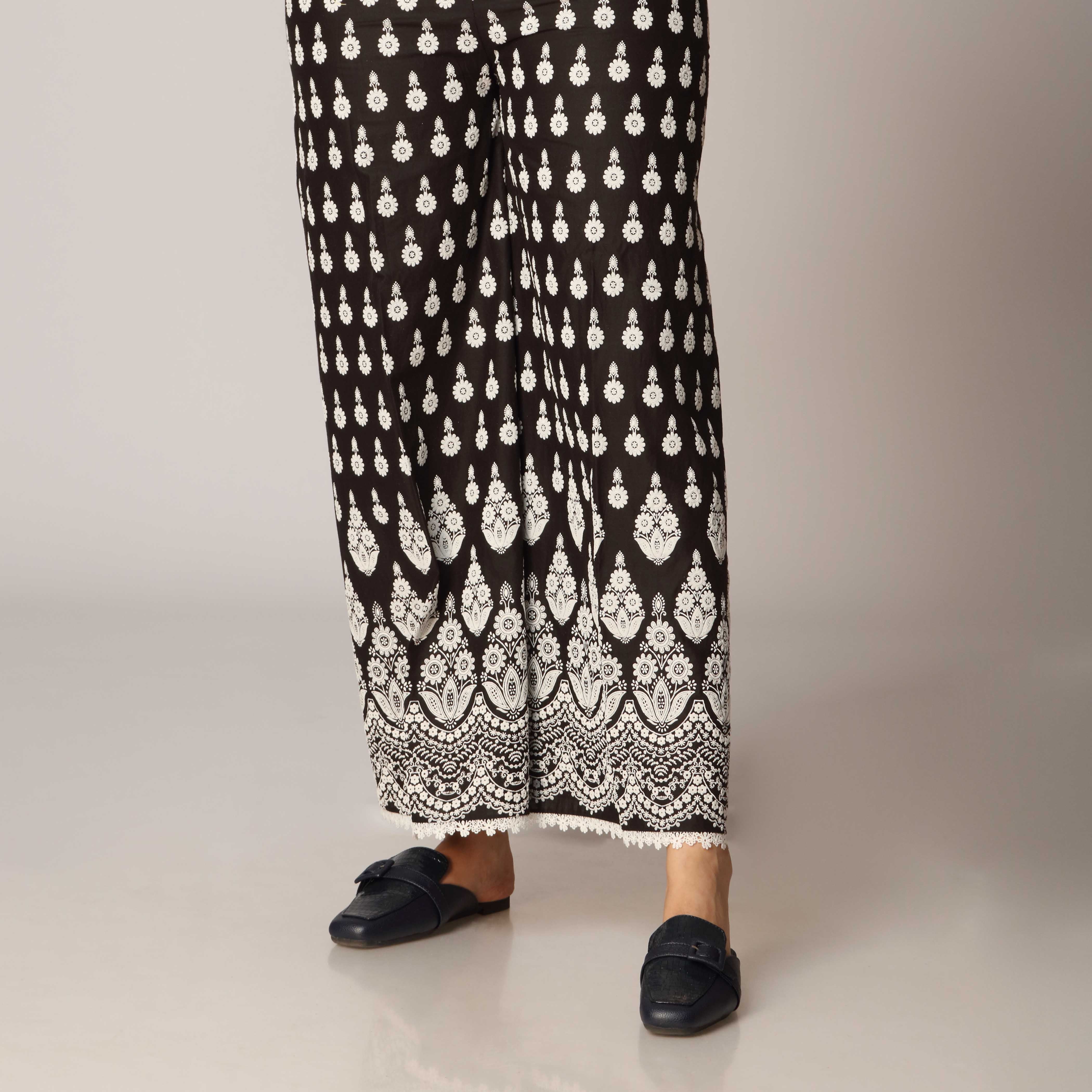 Black Cambric Printed Trouser