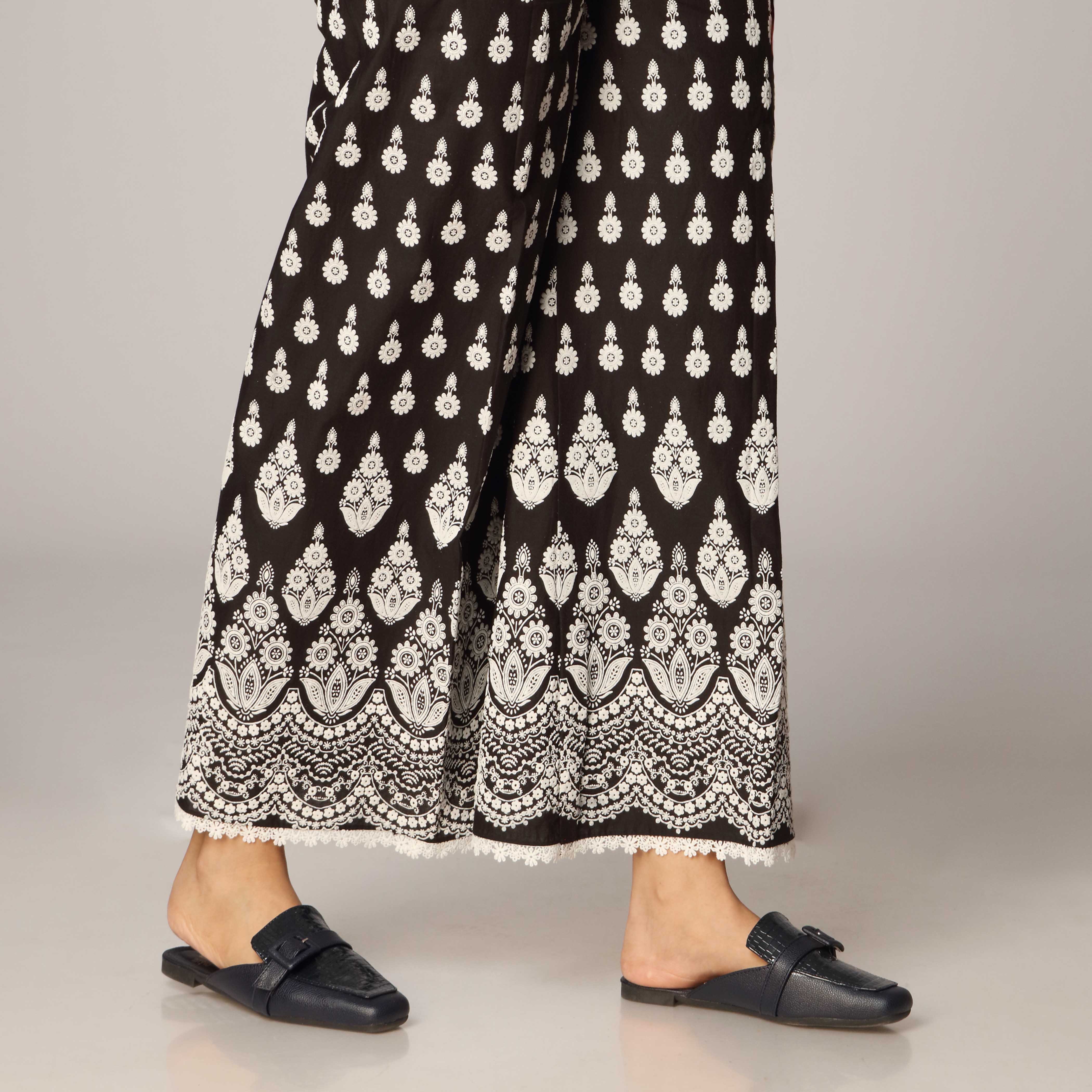 Black Cambric Printed Trouser