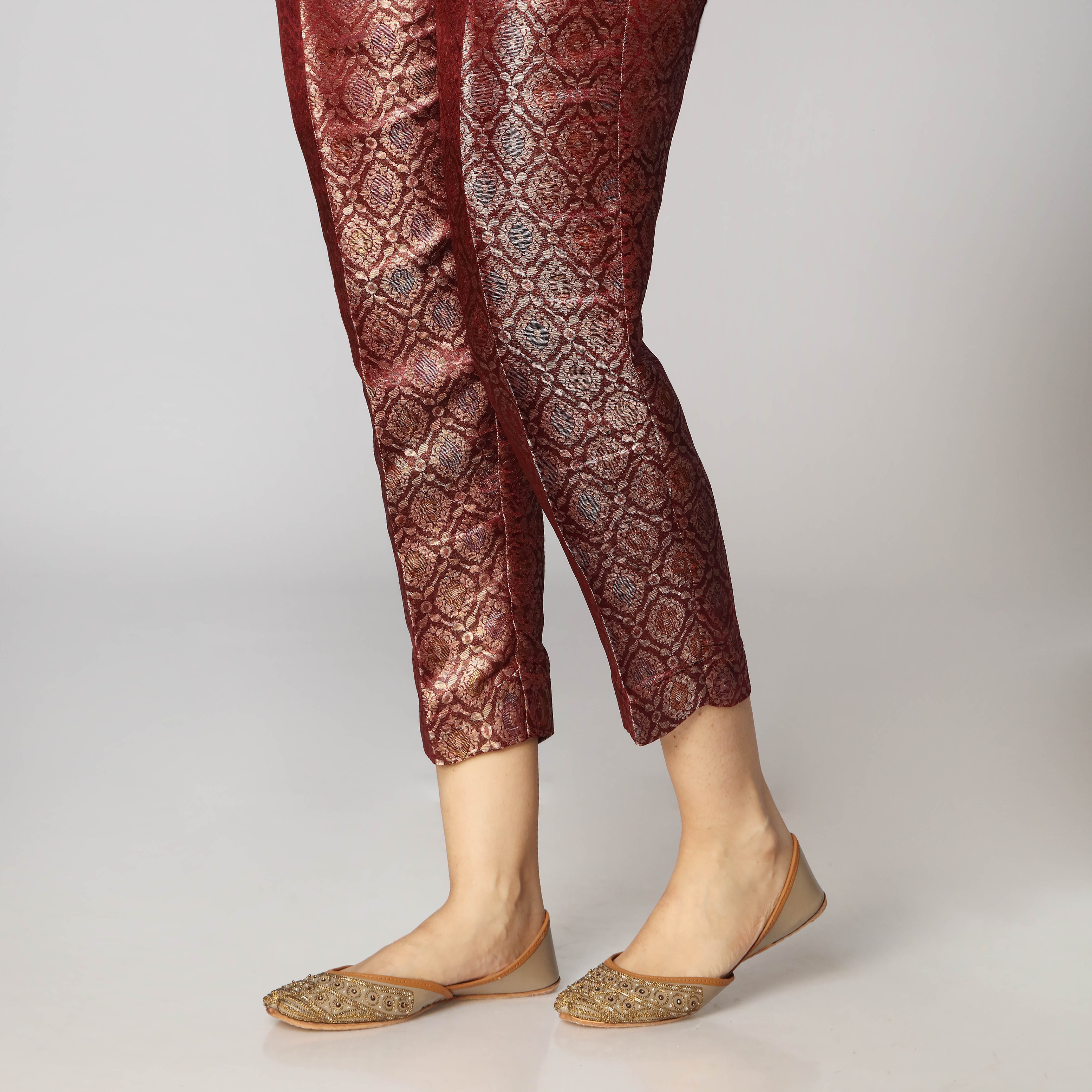 Kross Kulture Textured Jamawar Stitched Trousers TR-198066 B Golden