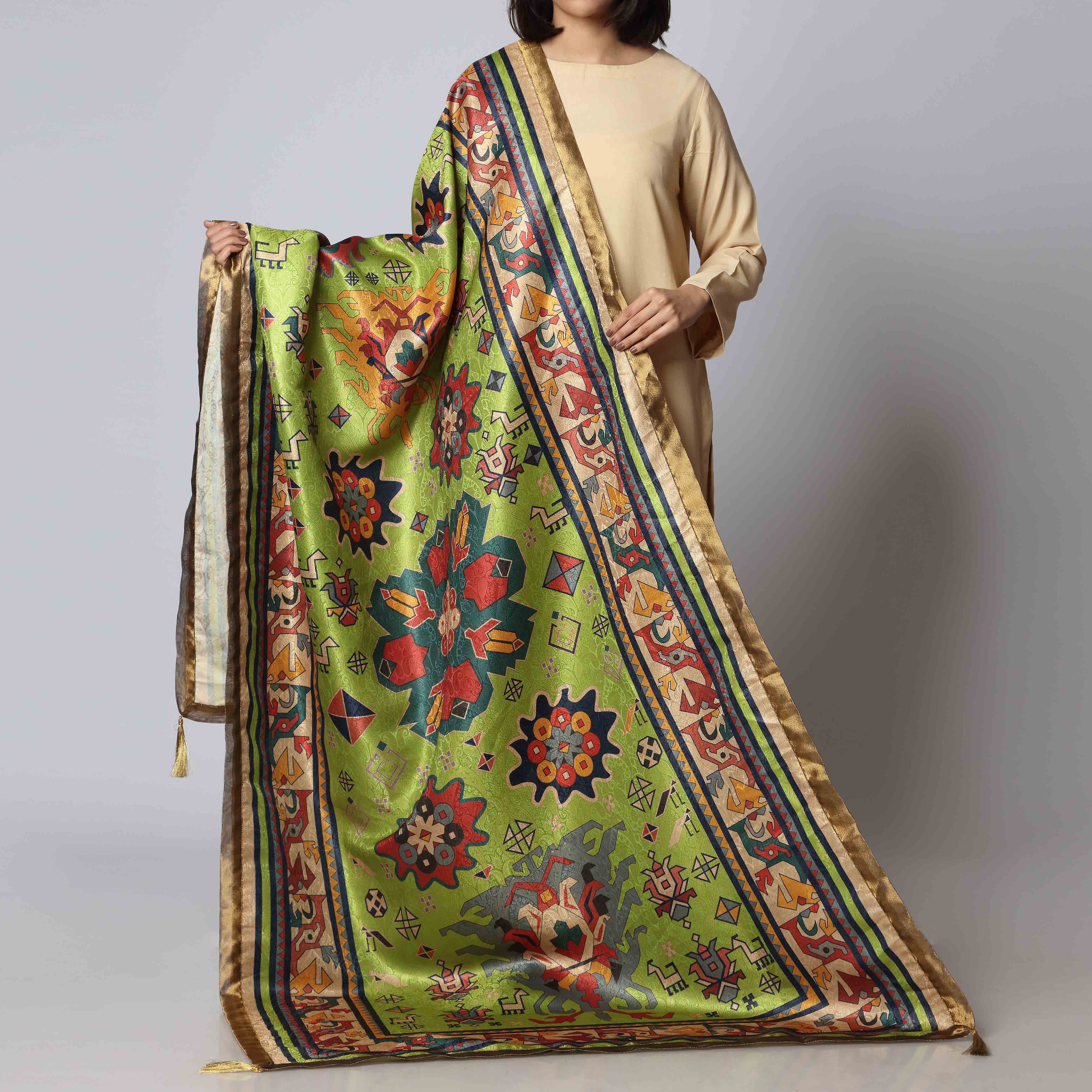 Green Jamawar Printed Winter Shawl